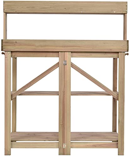 HYGRAD BUILT TO SURVIVE 3 Tier Wooden Potting Planting Outdoor Garden Work Bench Table Station Storage Shelf Tray Wood Garden Planting Work Station Bench with Hooks and Shelves for Patios/Courtyards,