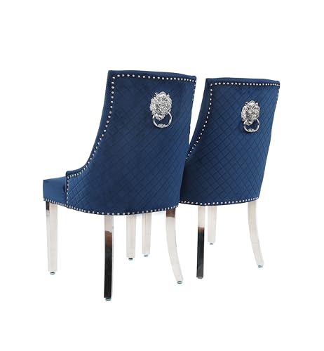 HYGRAD BUILT TO SURVIVE Velvet Upholstered Seat Luxury Dining Accent Chair With Silver Metal Legs For Home Office Study Hallway (2, Blue)