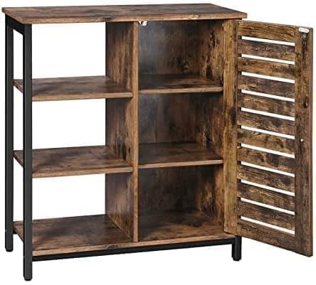 3 Tier Wood/Steel Industrial Style Rustic Cabinet Bookshelf Display Storage Unit With Slatted Door