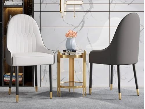 Accent Armchair, Fire Resistant PU Leather Dining Chairs Padded Seat With Mental Black Legs And Gold Horns, 2 Piece Set For Living Rooms, Dining Rooms, Bedrooms, Offices (WHITE/ GREY)