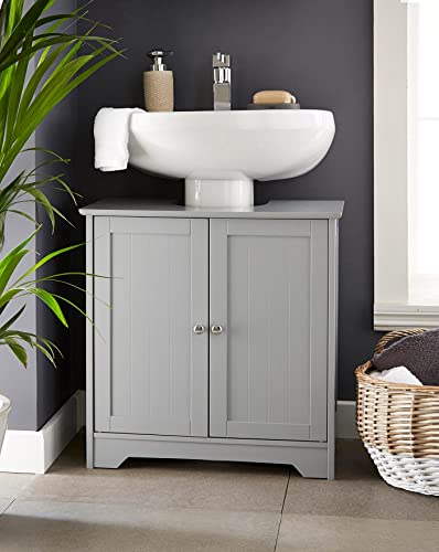 HYGRAD BUILT TO SURVIVE Grey Wooden Floor Free Standing 2 Door Bathroom Vanity Unit Under Sink Basin Cabinet Cupboard Shelf