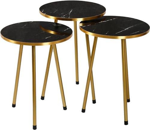 HYGRAD BUILT TO SURVIVE Set Of 3 Modern Chic Round Wood/Metal Nesting End Stacking Coffee Bedside Tables In 3 Colours (Black)