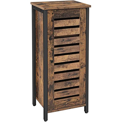 Industrial Style Wood/Steel Nightstand Bedside End Table Bathroom Cabinet With Shutter Door Sofa Side Table, Industrial Bedside End Table with Storage Drawer for Home Bedroom Living Room