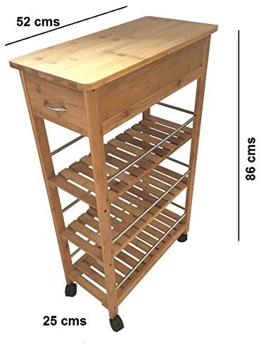 HYGRAD BUILT TO SURVIVE 4 Tier Slim Portable Natural Bamboo Space Saver Wood Kitchen Trolley Organiser Cart Island Storage Basket