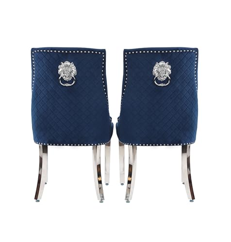 HYGRAD BUILT TO SURVIVE Velvet Upholstered Seat Luxury Dining Accent Chair With Silver Metal Legs For Home Office Study Hallway (2, Blue)
