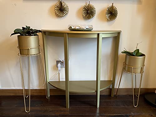 Wooden Half Moon Console Table Hallway 1 Shelf Storage Furniture Unit Table In Gold 2-Tier Console Table, Wooden Side End Table, Hall Desk for Living Room Bedroom Entryway