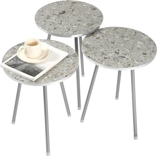 HYGRAD BUILT TO SURVIVE Set Of 3 Modern Chic Round Wood/Metal Nesting End Stacking Coffee Bedside Tables In 3 Colours (Grey)