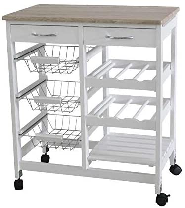 HYGRAD BUILT TO SURVIVE Kitchen Trolley MDF Top White/Grey Island Dining Cart Worktop Basket Storage Lockable Wheels