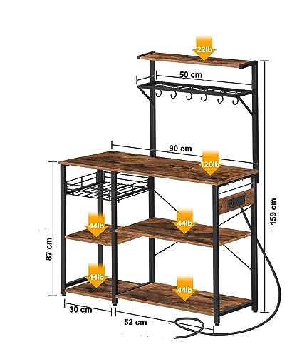 HYGRAD BUILT TO SURVIVE 4 Tier Industrial Look Wooden Multipurpose Kitchen Home Storage Rack Table Shelf With Hooks & Basket