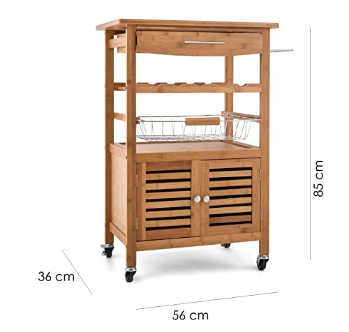 HYGRAD BUILT TO SURVIVE Bamboo Wood Rolling Kitchen Cart Trolley Dining Island Drawer Wine Rack Cabinet Storage Organiser Louisiana Kitchen Trolley Serving Rolling Cart with Numerous Storage Options