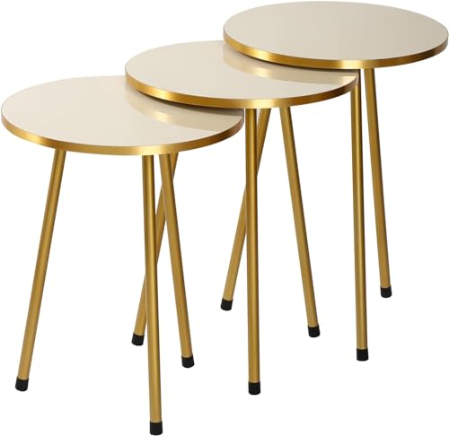 HYGRAD BUILT TO SURVIVE Set Of 3 Modern Chic Round Wood/Metal Nesting End Stacking Coffee Bedside Tables In 3 Colours (Beige)