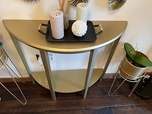 Wooden Half Moon Console Table Hallway 1 Shelf Storage Furniture Unit Table In Gold 2-Tier Console Table, Wooden Side End Table, Hall Desk for Living Room Bedroom Entryway