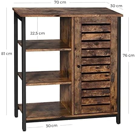 3 Tier Wood/Steel Industrial Style Rustic Cabinet Bookshelf Display Storage Unit With Slatted Door