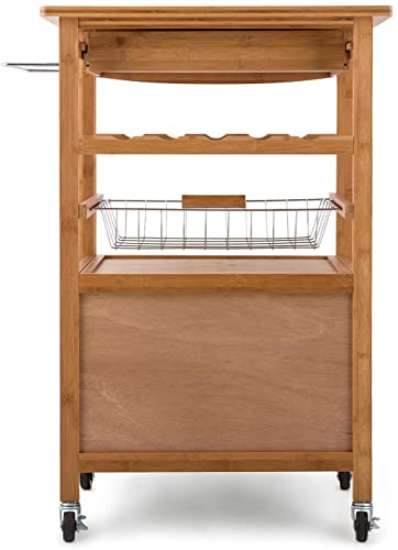 HYGRAD BUILT TO SURVIVE Bamboo Wood Rolling Kitchen Cart Trolley Dining Island Drawer Wine Rack Cabinet Storage Organiser Louisiana Kitchen Trolley Serving Rolling Cart with Numerous Storage Options