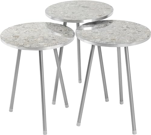 HYGRAD BUILT TO SURVIVE Set Of 3 Modern Chic Round Wood/Metal Nesting End Stacking Coffee Bedside Tables In 3 Colours (Grey)