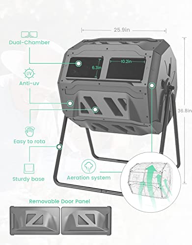160L Dual Heavy Duty Outdoor Compost Tumbler Bin Composter Organic Homemade Fertilizer