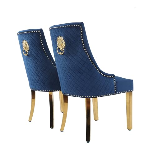 HYGRAD BUILT TO SURVIVE Velvet Upholstered Seat Luxury Dining Accent Chair With Gold Metal Legs Gold For Home Office Study Hallway (2, Blue)