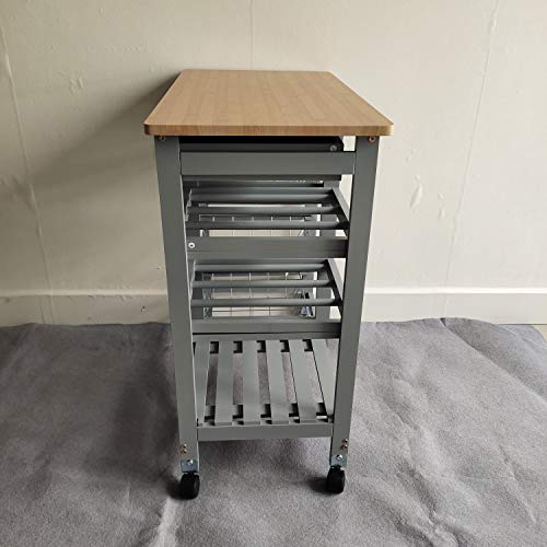 HYGRAD Kitchen Trolley MDF Top White Island Dining Cart Worktop Basket Storage Lockable Wheels Rolling Kitchen Portable Island Kitchen Trolley with Drawers and Open Shelf, Grey (Grey)
