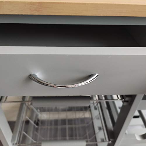 HYGRAD Kitchen Trolley MDF Top White Island Dining Cart Worktop Basket Storage Lockable Wheels Rolling Kitchen Portable Island Kitchen Trolley with Drawers and Open Shelf, Grey (Grey)