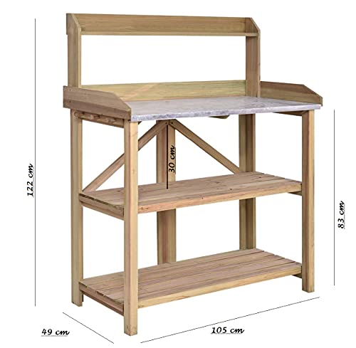 HYGRAD BUILT TO SURVIVE 3 Tier Wooden Potting Planting Outdoor Garden Work Bench Table Station Storage Shelf Tray Wood Garden Planting Work Station Bench with Hooks and Shelves for Patios/Courtyards,