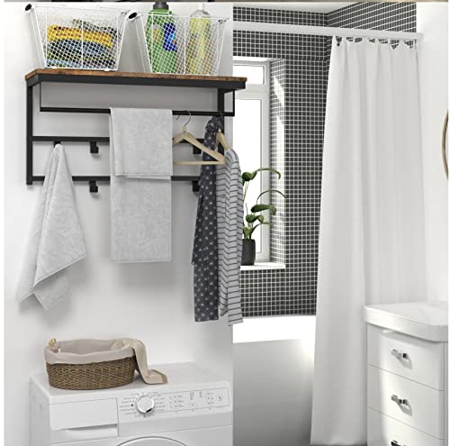 HYGRAD BUILT TO SURVIVE Coat Rack Wall-Mounted, Coat Hook with 10 Hooks and Shelf, 80 x 30 x 42 cm, Hanging Rail, for Entryway, Bathroom, Living Room, Laundry Room, Rustic Brown