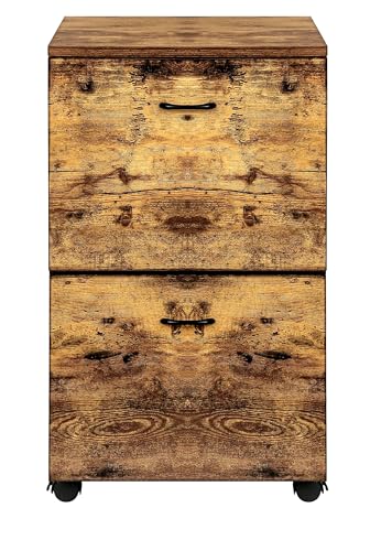 HYGRAD BUILT TO SURVIVE 2 Drawer Wooden Rolling Industrial Look Rustic Nightstand Bedside Printer End Table File Cabinet With Wheels
