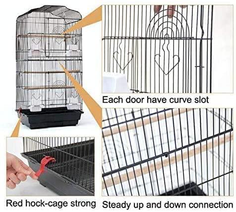 37" Rooftop Metal Large Bird Parrot Cage Carrier For Canary Budgie Cockatiel In Black & White (Black)