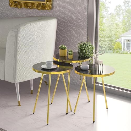 HYGRAD BUILT TO SURVIVE Set Of 3 Modern Chic Round Wood/Metal Nesting End Stacking Coffee Bedside Tables In 3 Colours (Black)