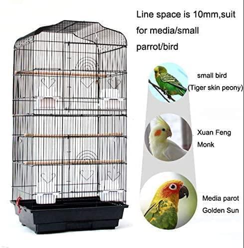 37" Rooftop Metal Large Bird Parrot Cage Carrier For Canary Budgie Cockatiel In Black & White (Black)