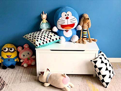 Large White Wooden Ottoman Toy Chest Bedding Blanket Storage Box Organiser For Children Room Bedroom Kids, Wooden Toys Organizer Cabinet Bench with Flip-Top Lid 2 x Safety Hinge for Playroom Bedroom