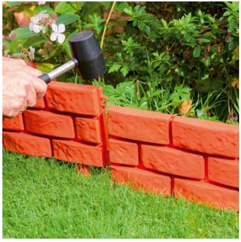 Pack of 8 Plastic Brick Effect Lawn Garden Grass Edging Skirting Border Picket Fence in 2 Colours (Terracotta)