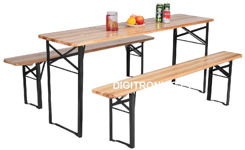 HYGRAD BUILT TO SURVIVE Large 3 Piece Wooden Folding Picnic Beer Table Bench Trestle Patio Outdoor Garden Pub 120 x 50 x 75 cms
