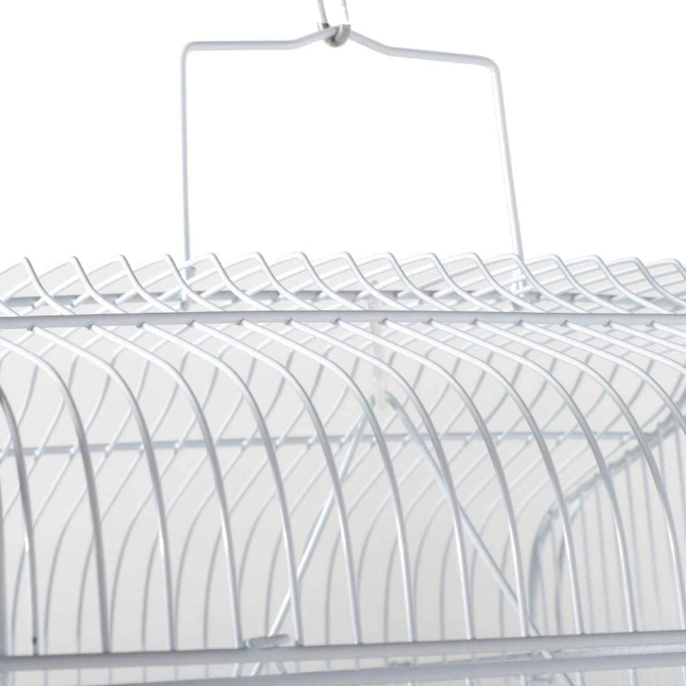 37" Rooftop Metal Large Bird Parrot Cage Carrier For Canary Budgie Cockatiel In Black & White (White)