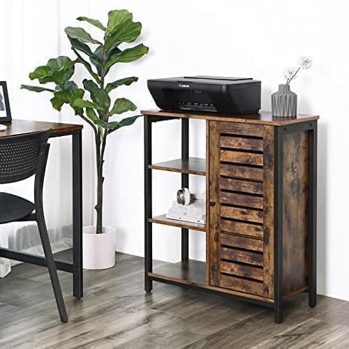 3 Tier Wood/Steel Industrial Style Rustic Cabinet Bookshelf Display Storage Unit With Slatted Door