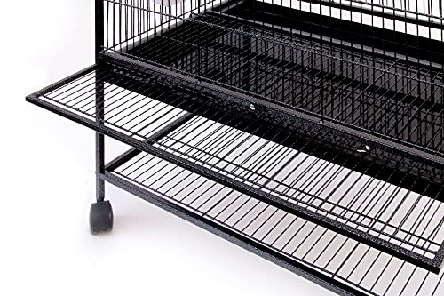Large 132cm 2 Tiers Flight Cage Stand Wheels Rolling Portable Metal Bird Cage Wheels & Tray For Parrot for Cockatiels Quaker Sun Parakeets Green Cheek Conures Cockatoo Parrot Budgies Canary Budgie