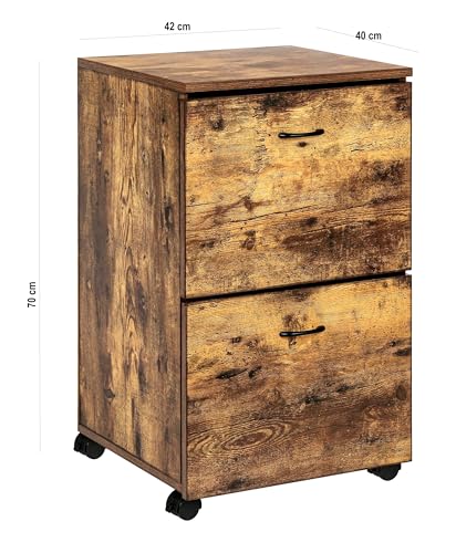 HYGRAD BUILT TO SURVIVE 2 Drawer Wooden Rolling Industrial Look Rustic Nightstand Bedside Printer End Table File Cabinet With Wheels