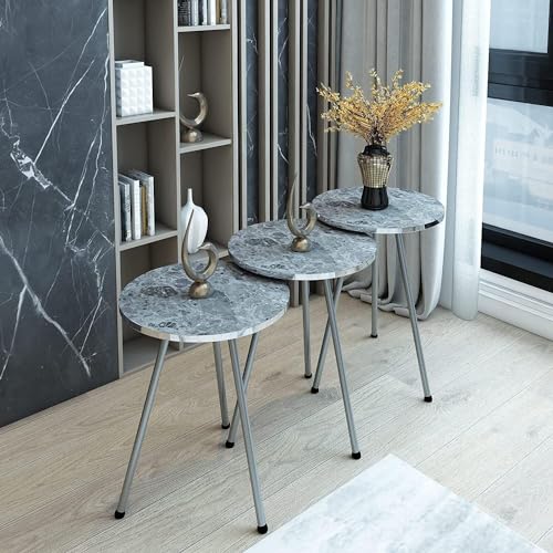 HYGRAD BUILT TO SURVIVE Set Of 3 Modern Chic Round Wood/Metal Nesting End Stacking Coffee Bedside Tables In 3 Colours (Grey)