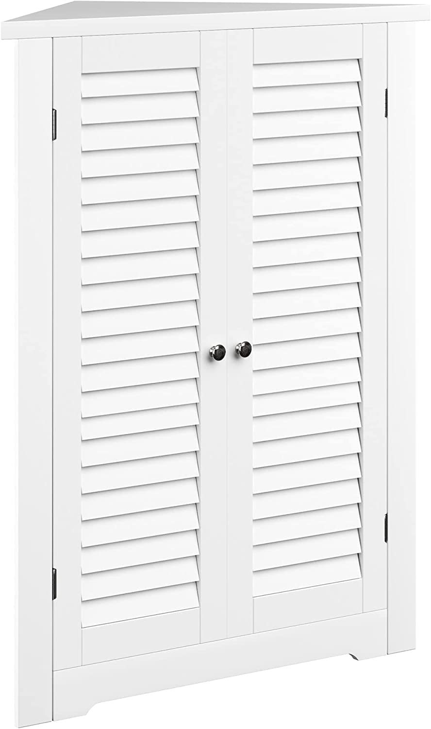 White Wooden Triangle Free Floor Standing Kitchen Bathroom Space Saving Cabinet Shelf With Shutter Doors Single Door, Adjustable Shelf, for Living Room, Kitchen, Entryway, White