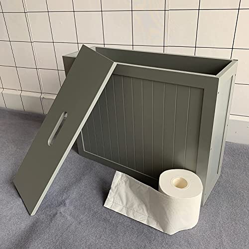 Grey Free Standing Bamboo Slimline Bathroom Toilet Tissue Roll Spray Storage Box With Lid