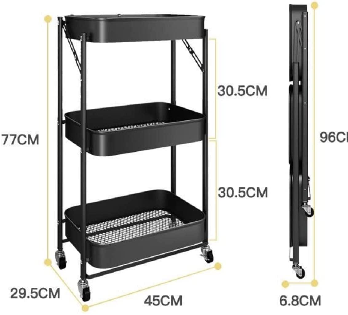 3 Tier Multipurpose Metal Mesh Rolling Foldable Cart Trolley For Salon Work Office Home