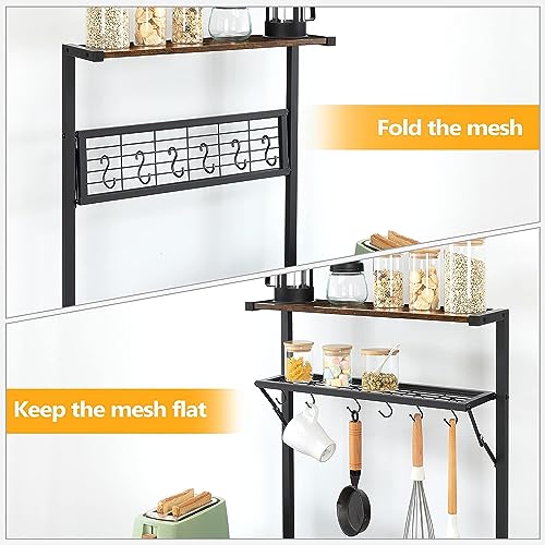 HYGRAD BUILT TO SURVIVE 4 Tier Industrial Look Wooden Multipurpose Kitchen Home Storage Rack Table Shelf With Hooks & Basket