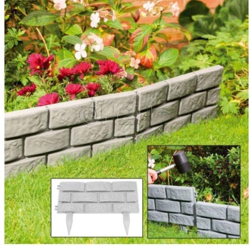 Pack of 8 Plastic Brick Effect Lawn Garden Grass Edging Skirting Border Picket Fence in 2 Colours