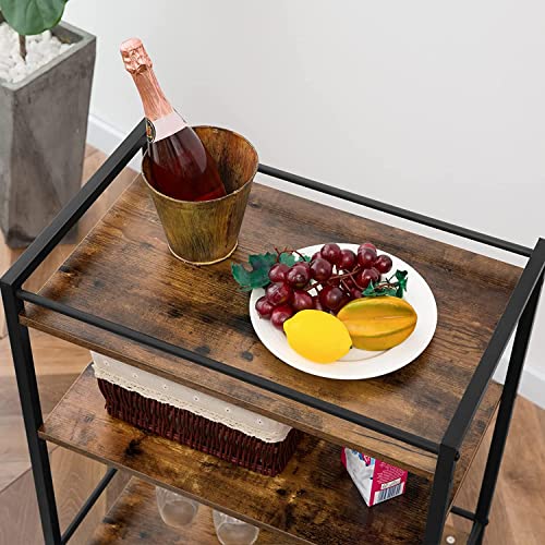HYGRAD BUILT TO SURVIVE 3 Tier Rolling Industrial Design Rustic Look Wooden Kitchen Food Serving Cart Trolley With Wheels & Glass Hooks