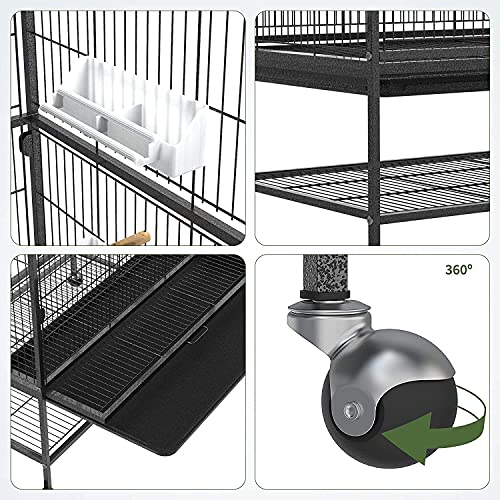 Large 132cm 2 Tiers Flight Cage Stand Wheels Rolling Portable Metal Bird Cage Wheels & Tray For Parrot for Cockatiels Quaker Sun Parakeets Green Cheek Conures Cockatoo Parrot Budgies Canary Budgie