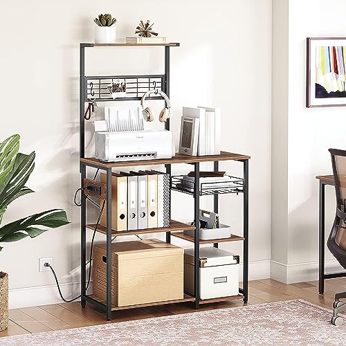 HYGRAD BUILT TO SURVIVE 4 Tier Industrial Look Wooden Multipurpose Kitchen Home Storage Rack Table Shelf With Hooks & Basket