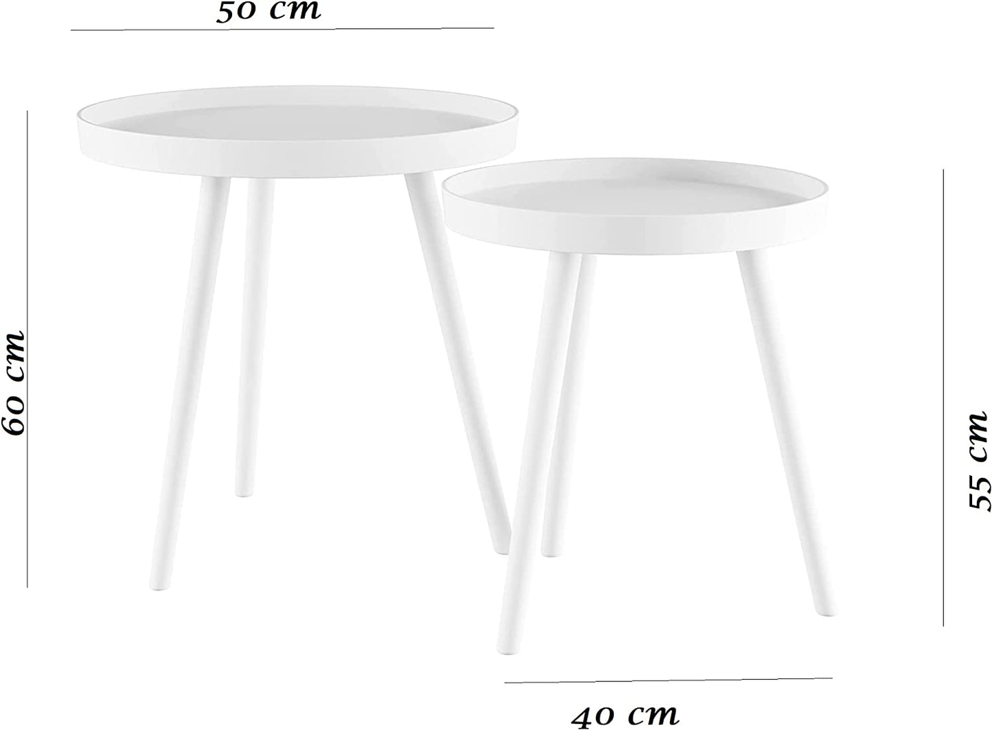 Set of 2 x White Round Wooden Lounge Living Room Coffee End Side Tray Tables Console