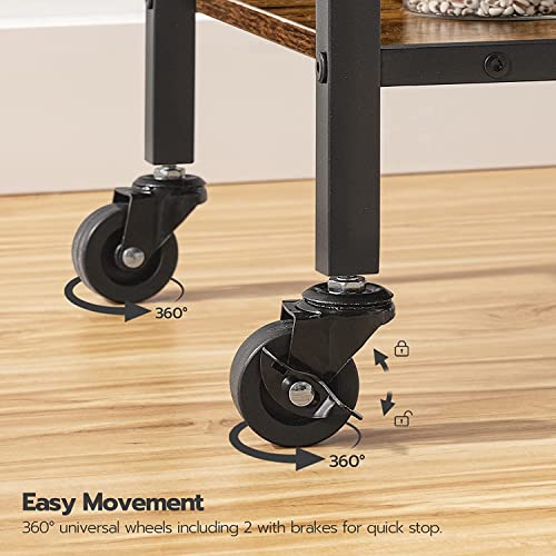 3 Tier Rolling Industrial Design Rustic Wooden Bar Kitchen Food Serving Cart Trolley Wheels Bar Cart, Kitchen Cart with Lockable Wheels, for Dining Rooms, Living Room, Garden, Party, Bar