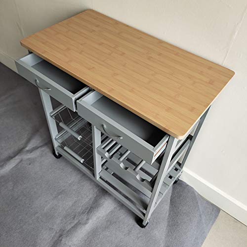 HYGRAD Kitchen Trolley MDF Top White Island Dining Cart Worktop Basket Storage Lockable Wheels Rolling Kitchen Portable Island Kitchen Trolley with Drawers and Open Shelf, Grey (Grey)