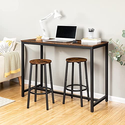 HYGRAD BUILT TO SURVIVE Set Of 2 Industrial Design Rustic Brown Round Wooden Bar Pub Kitchen Island Stools Chairs Seats Breakfast Bar Stools, Round Bar Chairs with Footrest, 24.4Inch Height