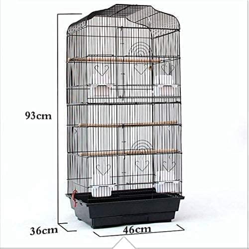 37" Rooftop Metal Large Bird Parrot Cage Carrier For Canary Budgie Cockatiel In Black & White (Black)